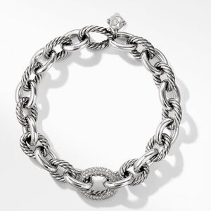 David Yurman Sterling Silver Oval Link Bracelet With Pave Diamonds, 15mm